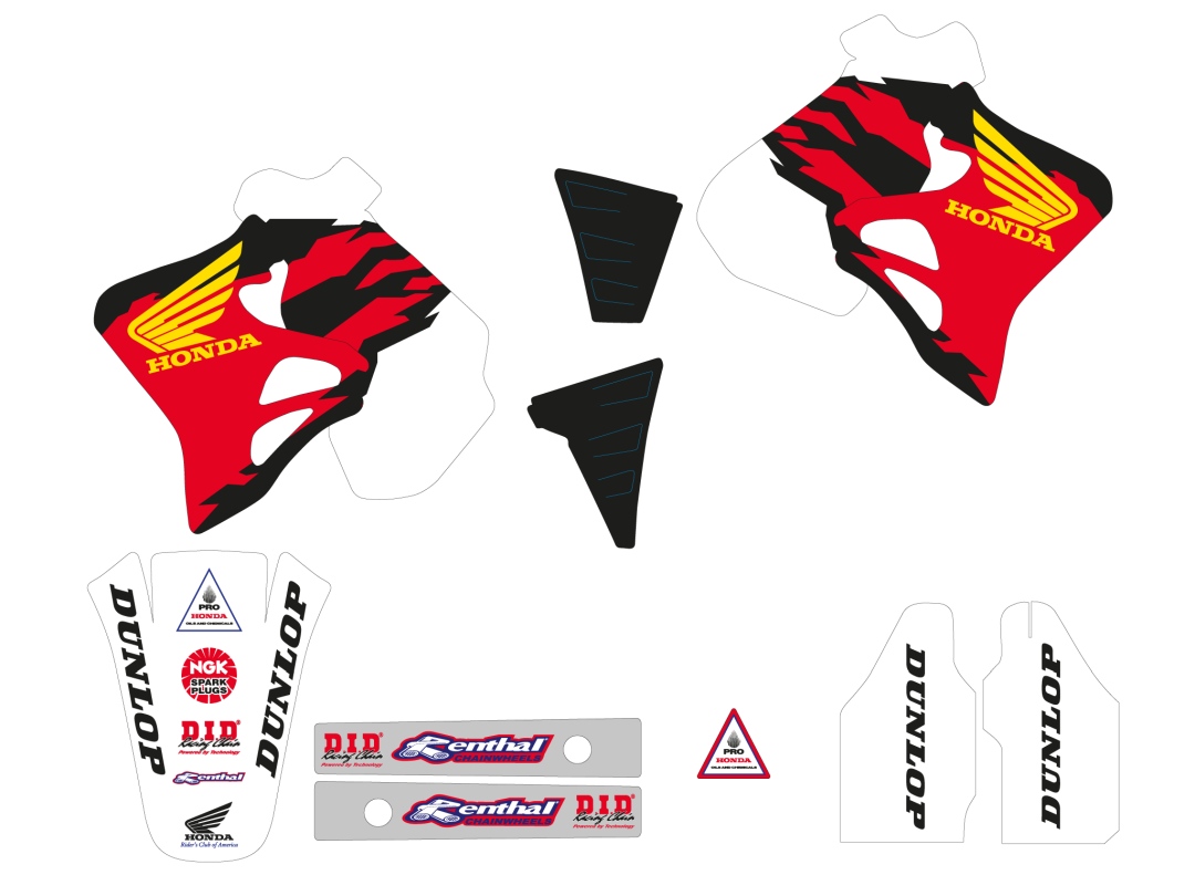 Tecnoseel (blackbird) sticker set (bottles) HONDA cr 125 93-94, cr 250 92-94, replica team HONDA 92 usa colour red/black/white (21V03)