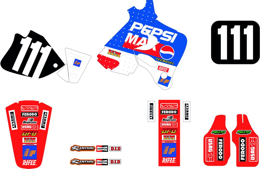 Tecnoseel (blackbird) sticker set (bottles) HONDA cr 125 93-94, cr 250 92-94, replica team HONDA pepsi 94 colour red/light blue/white (21V06)