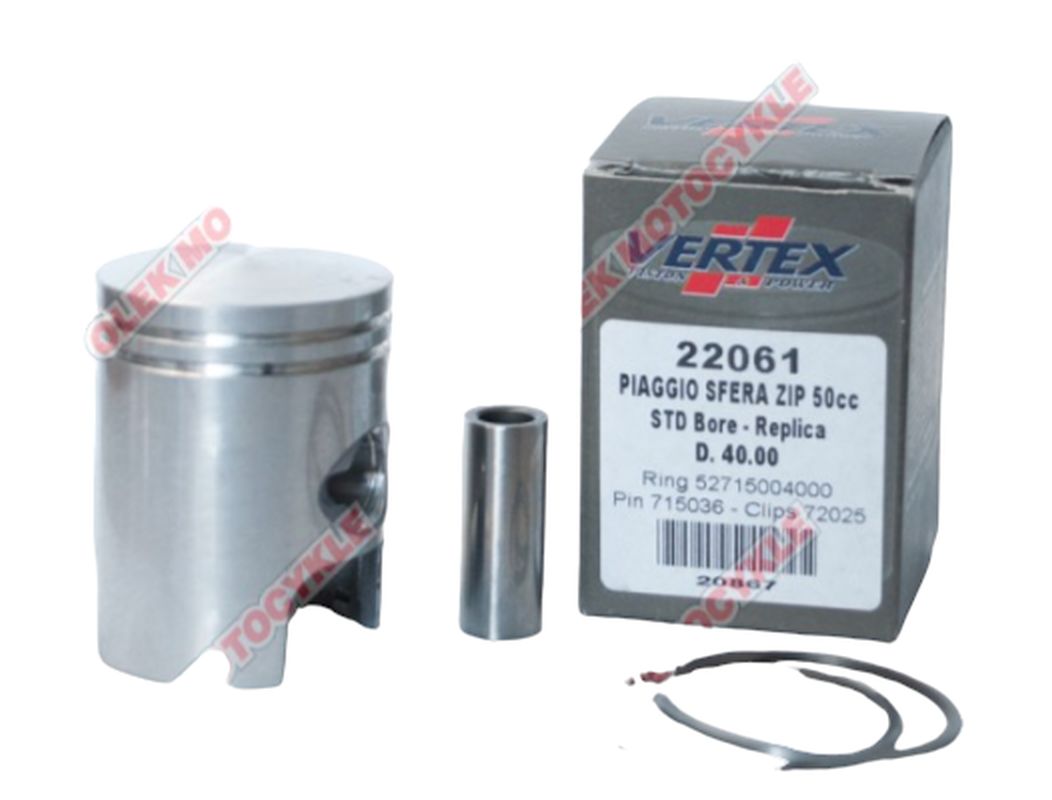 VERTEX piston PIAGGIO,SFERA,ZIP,QUARZ,FREE 40.80 mm (+0.80) (rings 52715004080 x 2 pcs) (22061080)