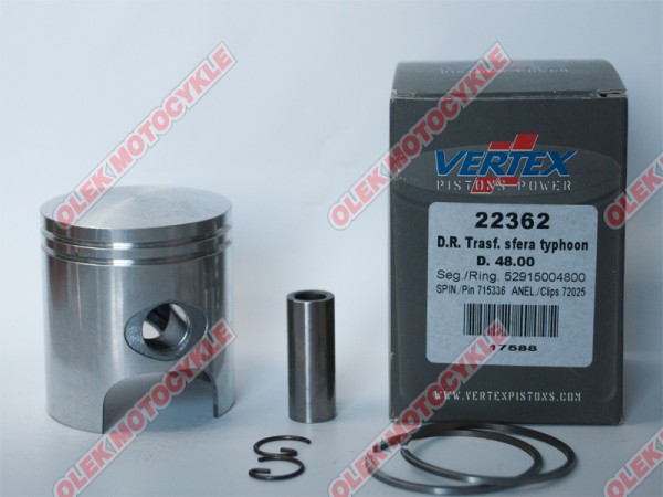 Piston VERTEX top performances scooter 50 (kit 75ccm) (49,00mm=+1,00) PIN12MM (22362100)