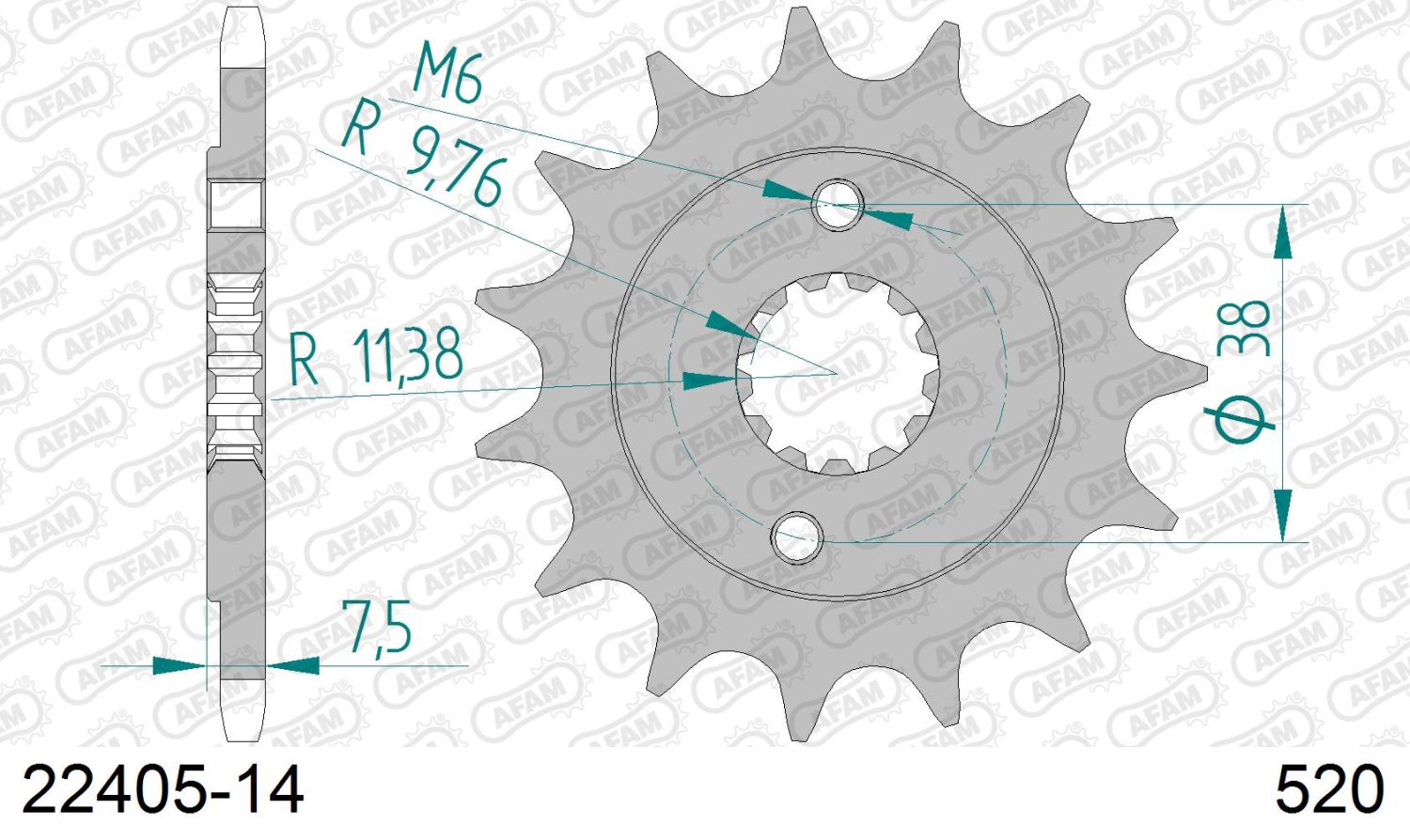 AFAM front sprocket 2116 14 SUZUKI LTR 450 '06-'12, LTZ 400 '03-'13, RMX 450 '10-'13 (JTF1401.14) (chain 520)