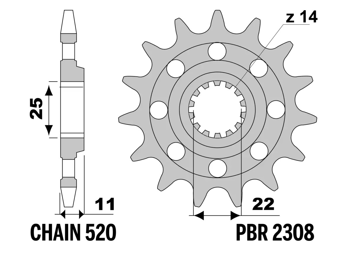 PBR 13/07 přední pastorek 2308 15 (řetěz 520) (MADE IN ITALY)