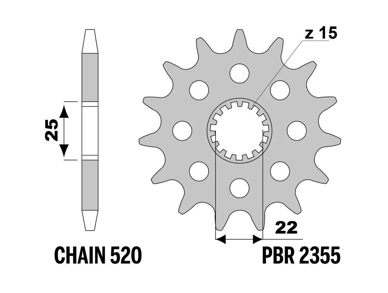 PBR 13/07 front sprocket 2355 15 (chain 520) (MADE IN ITALY)