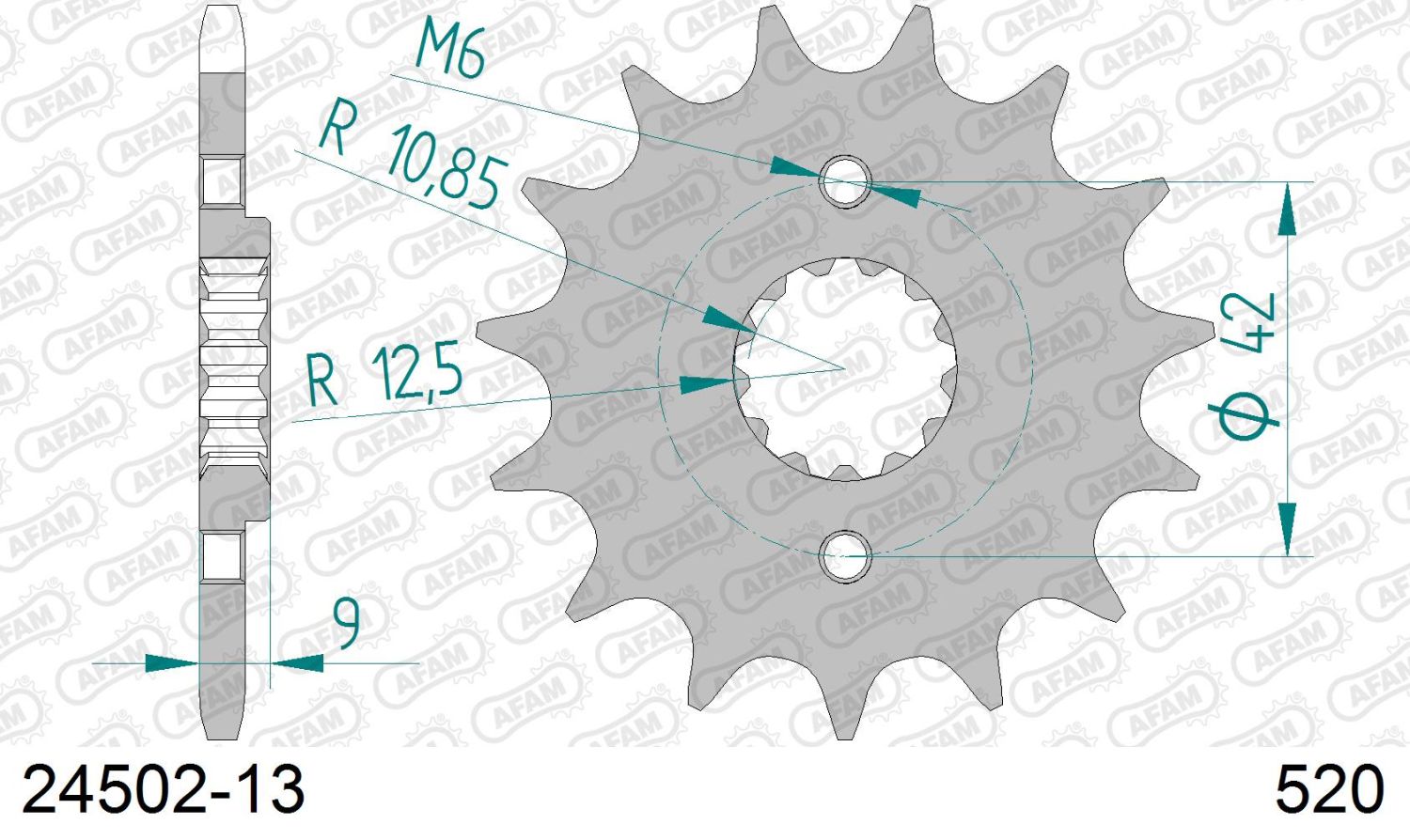 AFAM přední pastorek 523 13 KAWASAKI EL 250/252 '88-'03, KLX 250 S '09-'15, KLR 250/600 (-2) (JTF516.13) (řetěz 520)