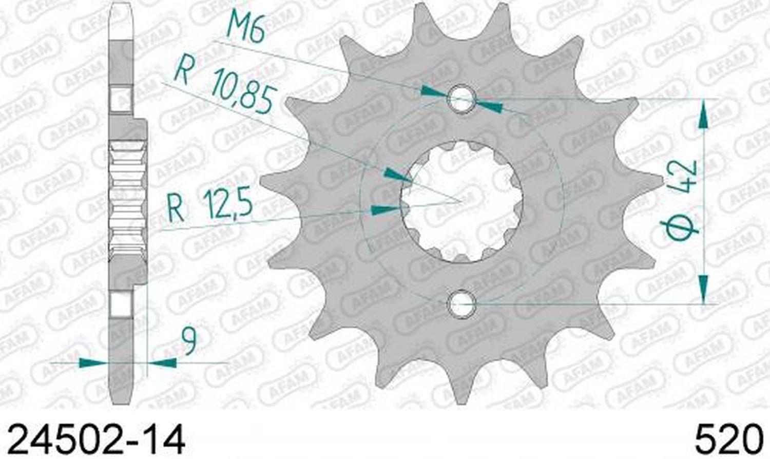 AFAM přední pastorek 523 14 KAWASAKI EL 250/252 '88-'03, KLX 250 S '09-'15, KLR 250/600 (-1) (řetěz 520) (JTF516.14)