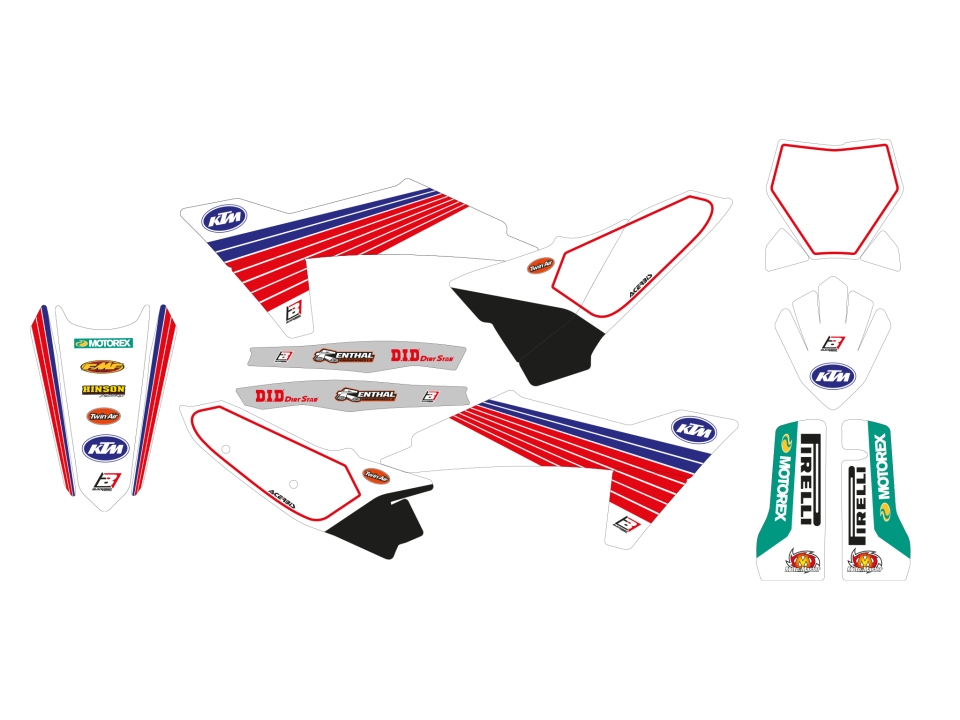 BLACKBIRD sada samolepek (dýhy) KTM SX/SX-F 23-24, EXC/EXC-F 24-25 retro barva bílá světle modrý červená (BLACKBIRD sada samolepek (dýhy) KTM SX/SX-F)