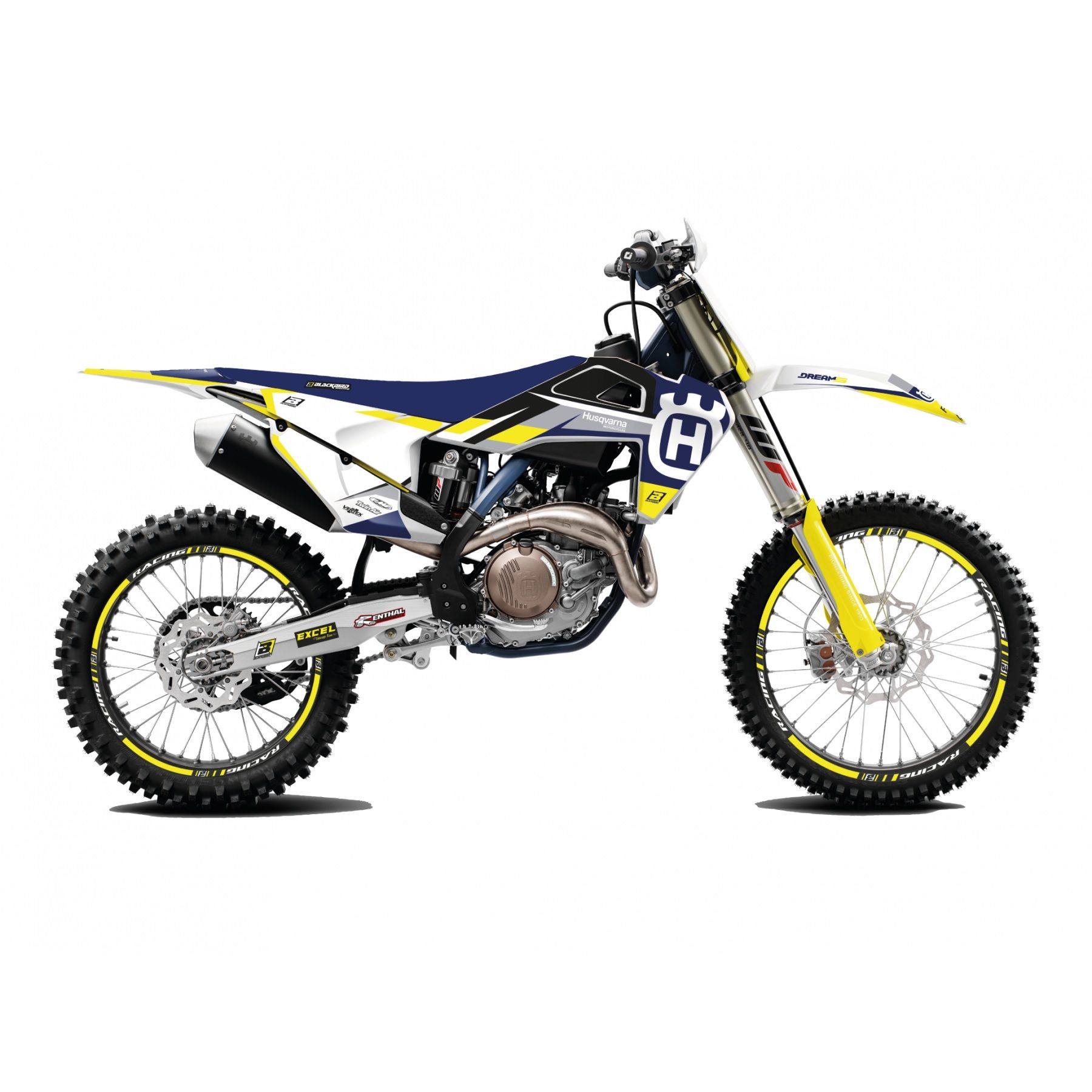 BLACKBIRD sada samolepek (dýhy) HUSQVARNA TC/FC 19-22, TE/FE 20-23 DREAM 5 chrom EFX barva modrá žlutá