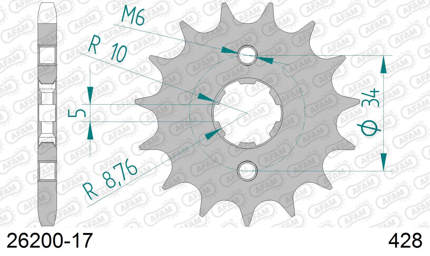 AFAM přední pastorek 2037 17 HONDA XLR 125 CBR 125 (+2), CLR 125 (JTF1264.17) (řetěz 428)
