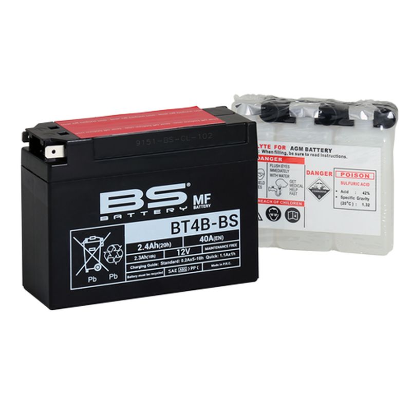 Levně BS akumulátor BT4B-BS (YT4B-BS) 12V 2,3AH 113X38X85 bezúdržbový - elektrolyt zvlášť (40A) UE2019/1148 (12) (BS akumulátor BT4B-BS (YT4B-BS) 12V 2,3AH)