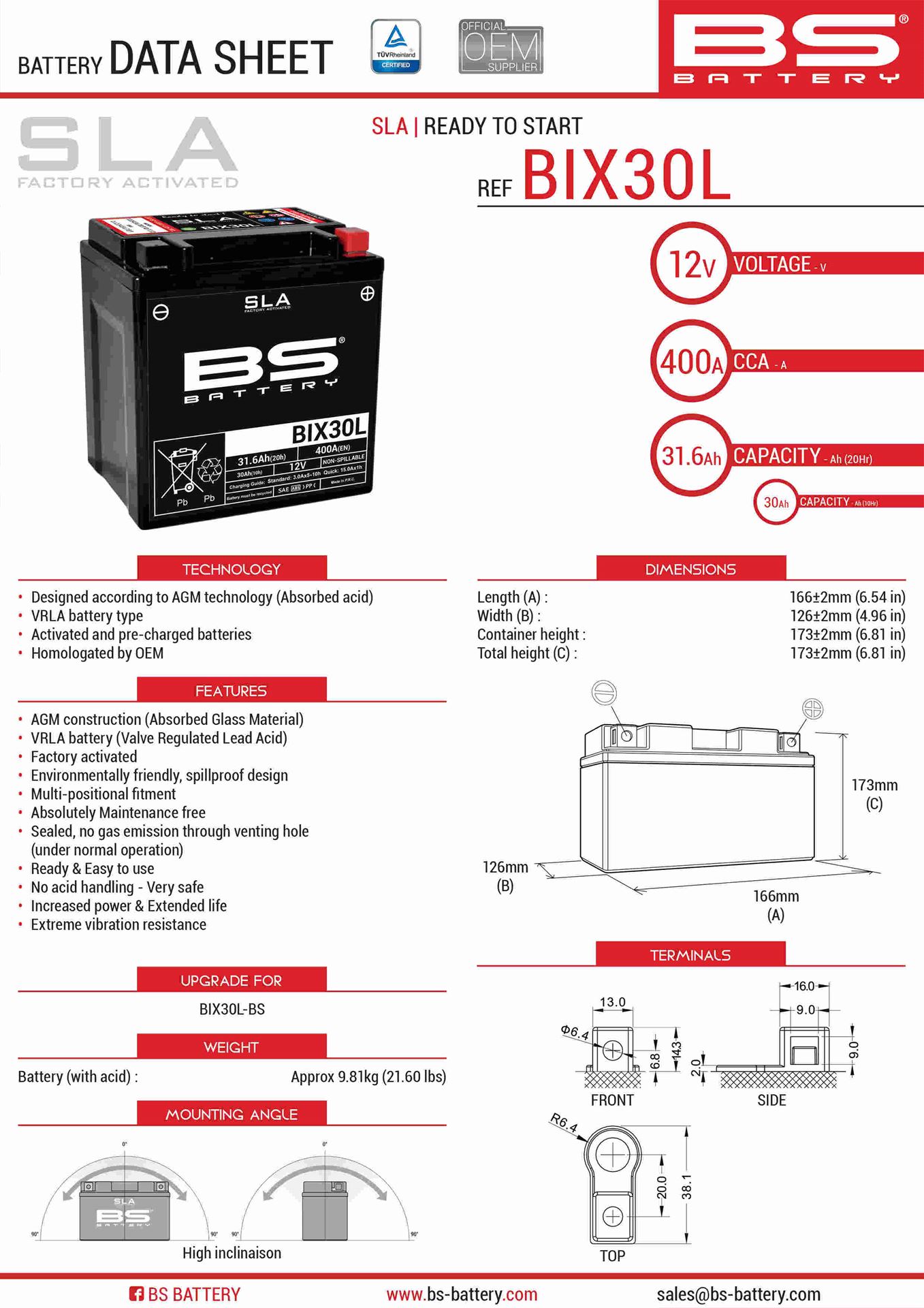 Levně BS akumulátor BIX30L (FA) (YTX30L) 12V 30AH 166X125X175 bezúdržbový - (385A) (2) (BS akumulátor BIX30L (FA) (YTX30L) 12V 30AH 166X125X175 bezúdržbový)