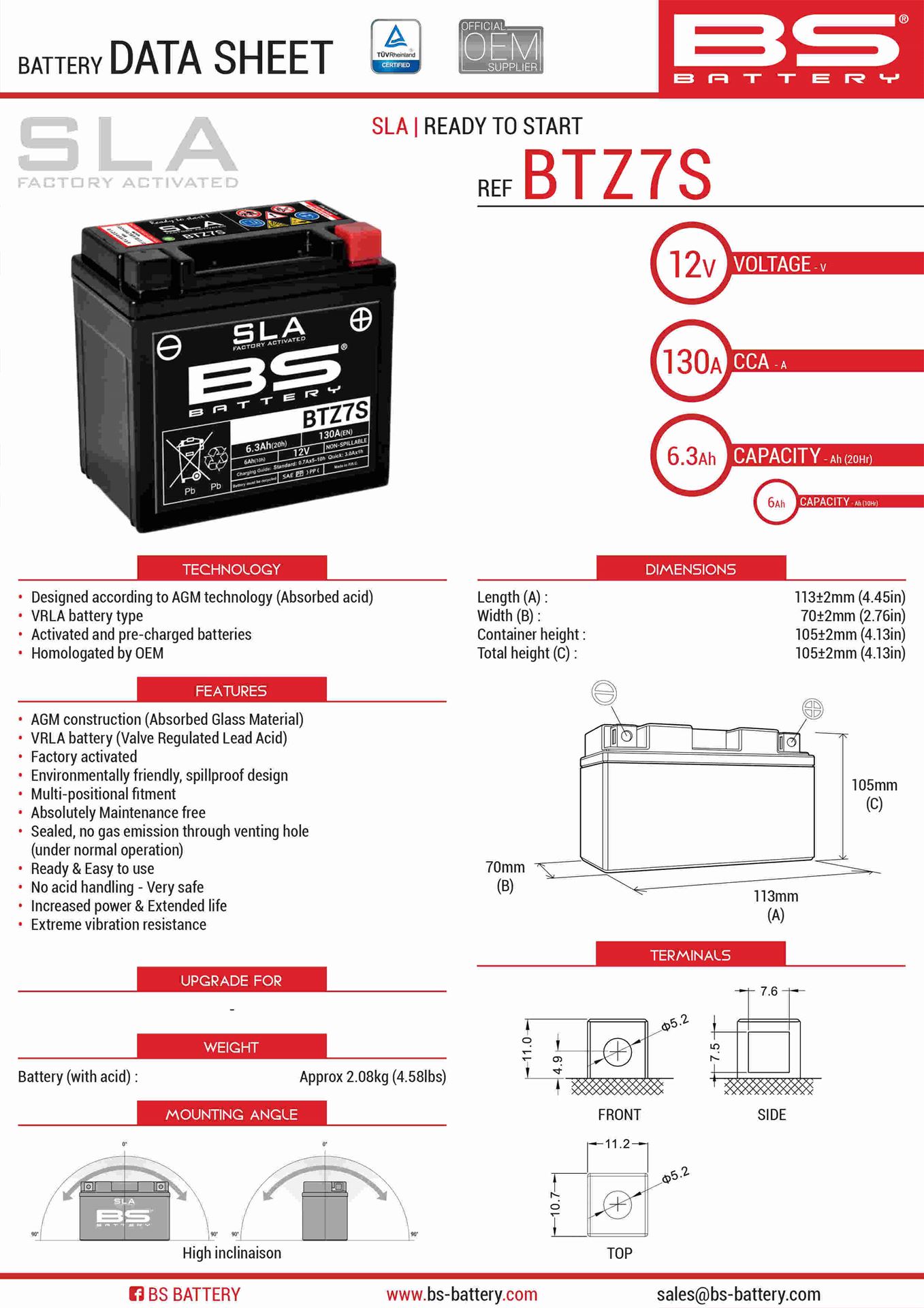 BS akumulátor BTZ7S (FA) (YTZ7S) 12V 6AH 112X69X103 bezúdržbový - plněný (130A) (300635) (4)