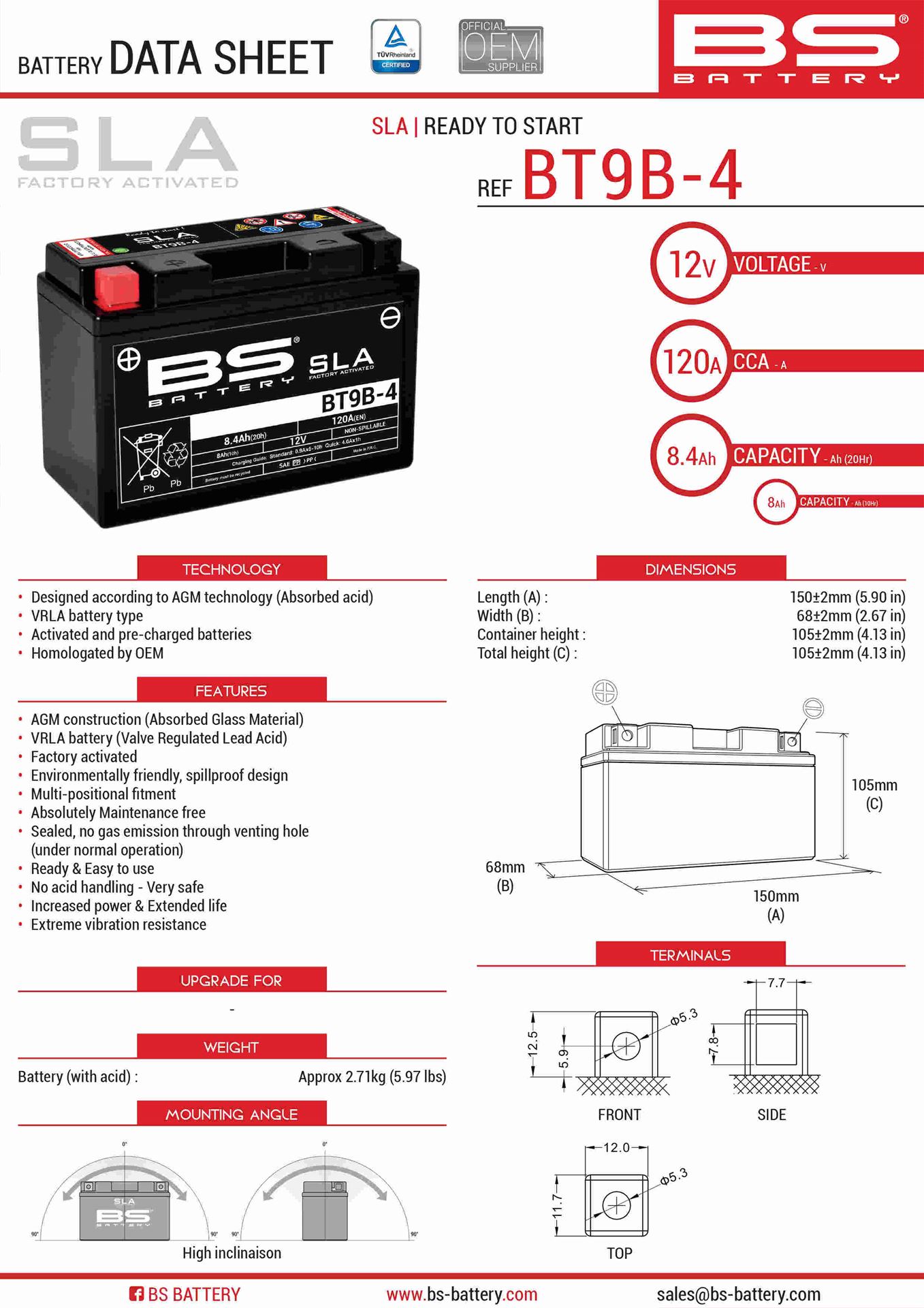 Levně BS akumulátor BT9B-4 (FA) (YT9B-4) 12V 8AH 150X69X105 bezúdržbový - (115A) (6) (BS akumulátor BT9B-4 (FA) (YT9B-4) 12V 8AH 150X69X105 bezúdržbový -)