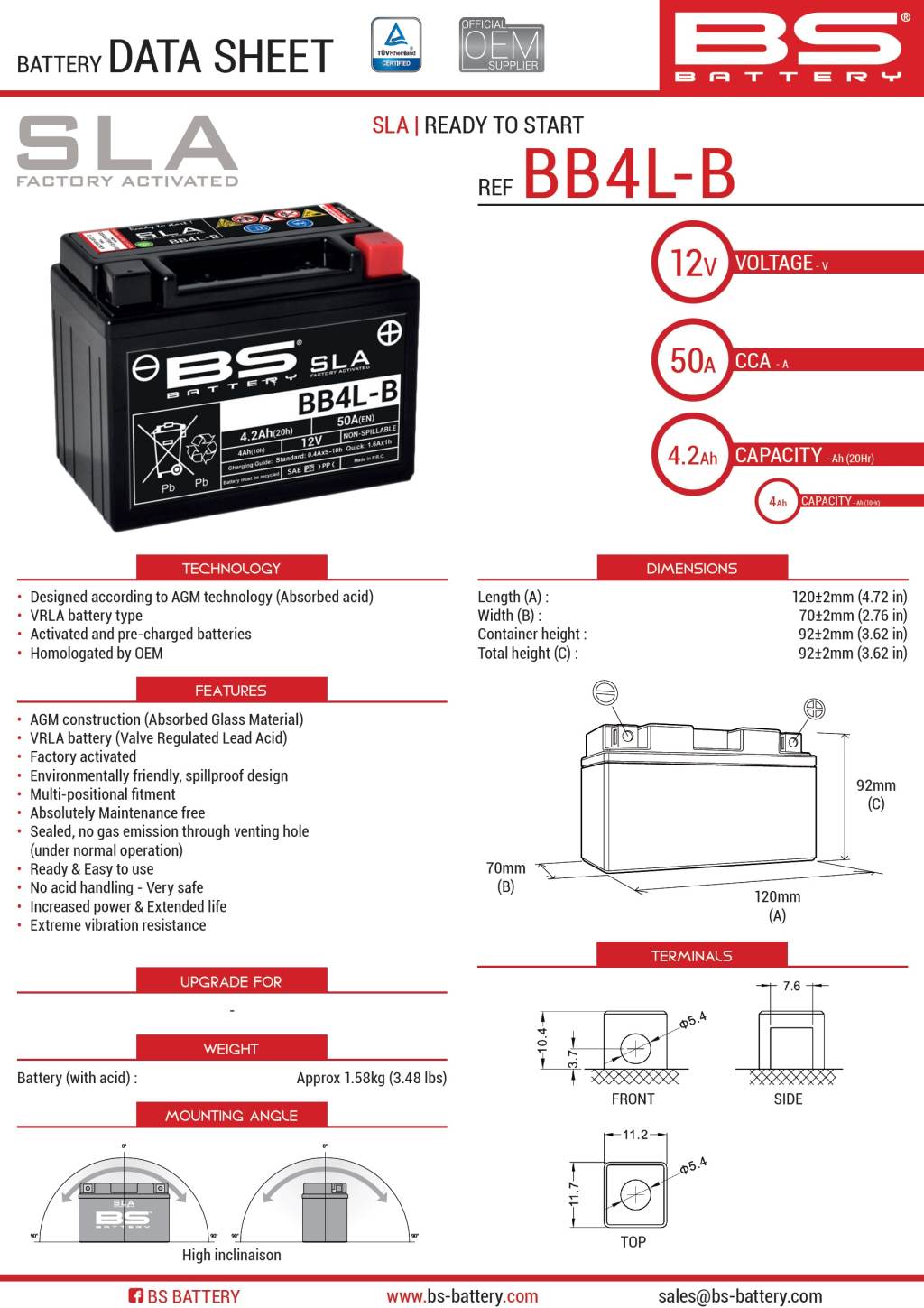 Levně BS akumulátor BB4L-B (FA) (YB4L-B) 12V 4AH 120X70X92 bezúdržbový - (50A) (8) (BS akumulátor BB4L-B (FA) (YB4L-B) 12V 4AH 120X70X92 bezúdržbový -)