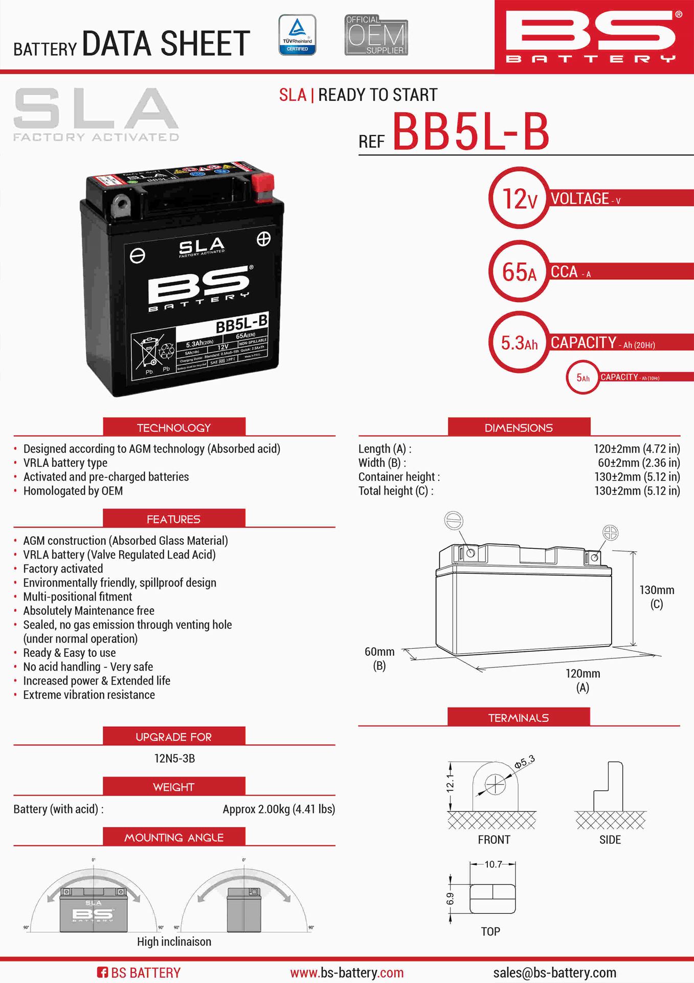 Levně BS akumulátor BB5L-B (FA) (YB5L-B) (12N5-3B) 12V 5AH 120X60X130 bezúdržbový - (65A) (6) (BS akumulátor BB5L-B (FA) (YB5L-B) (12N5-3B) 12V 5AH)