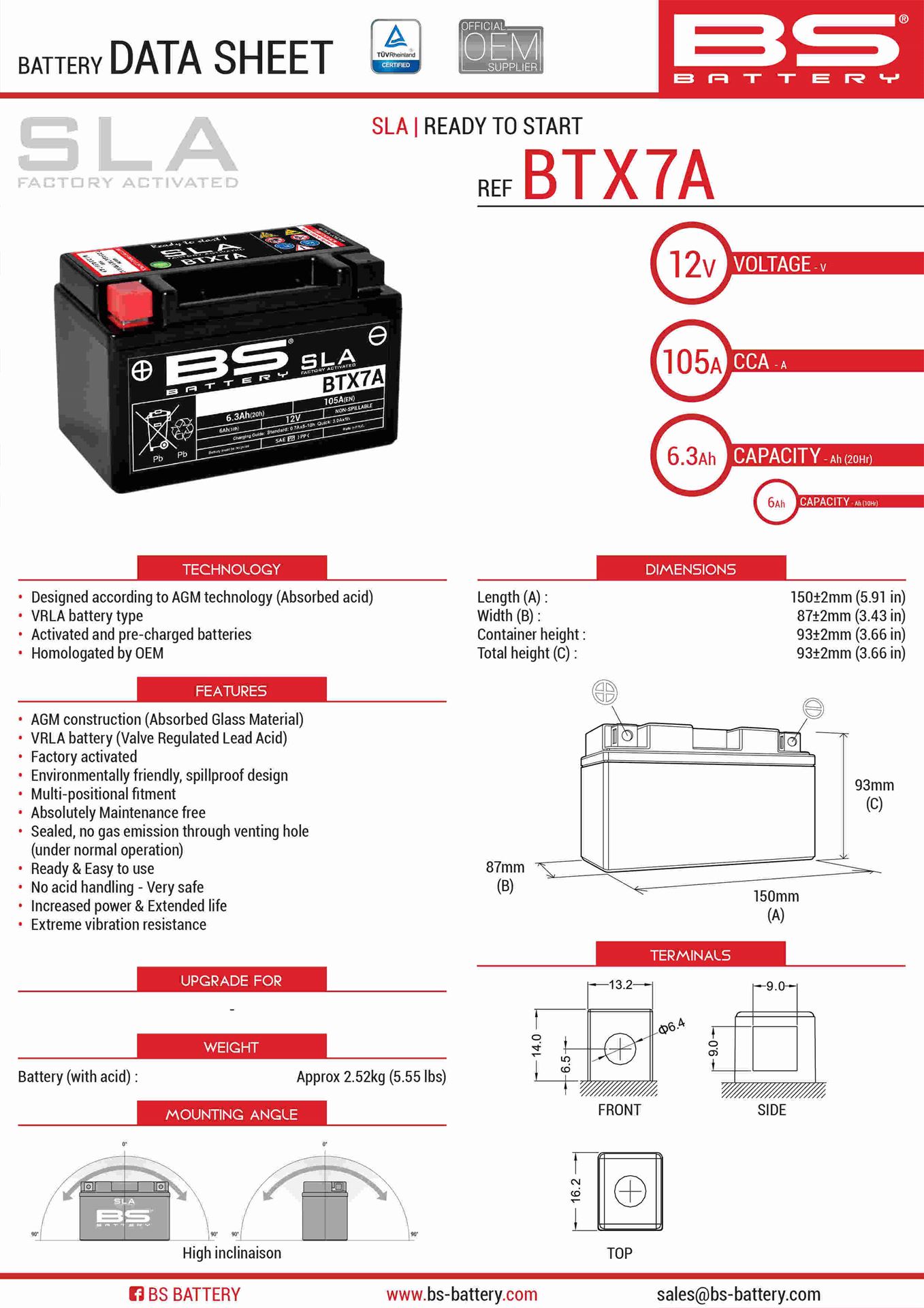 Levně BS akumulátor BTX7A (FA) (YTX7A-BS) 12V 6AH 152X88X94 bezúdržbový - (90A) (6) (BS akumulátor BTX7A (FA) (YTX7A-BS) 12V 6AH 152X88X94 bezúdržbový -)