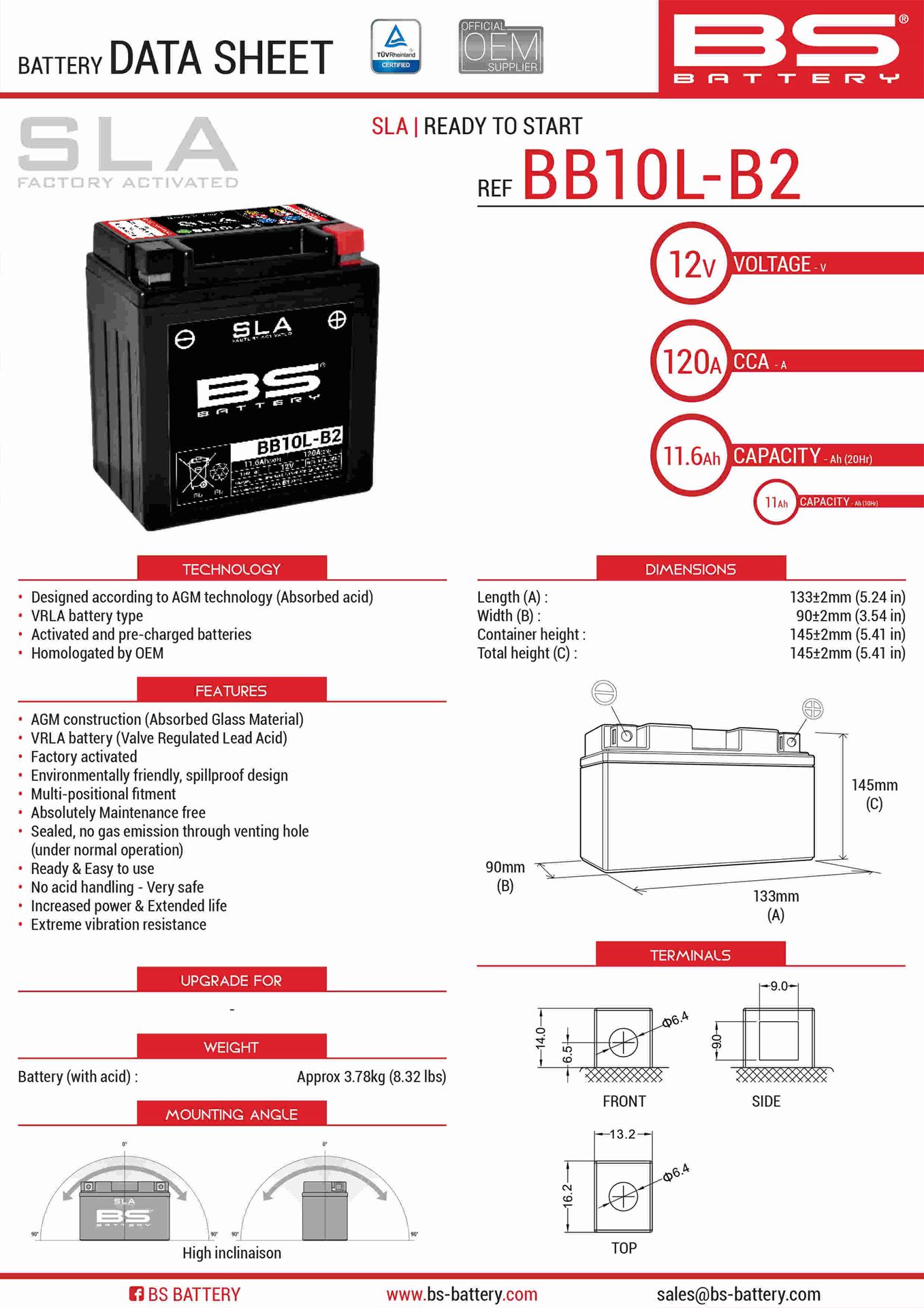 Levně BS akumulátor BB10L-B2 (FA) (YB10L-B2,YB10L-A2) 12V 11AH 136X91X146 bezúdržbový - (160A) - nahrazuje 300834 (4) (BS akumulátor BB10L-B2 (FA))
