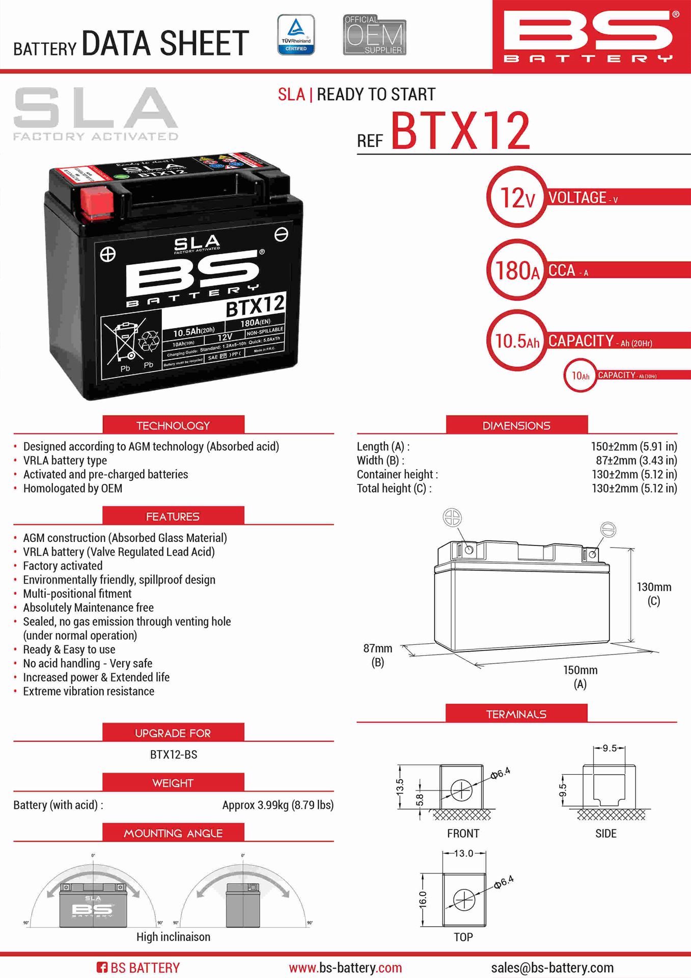 Levně BS akumulátor BTX12 (FA) (YTX12-BS) 12V 10AH 152X88X131 bezúdržbový - (180A) (4) (BS akumulátor BTX12 (FA) (YTX12-BS) 12V 10AH 152X88X131 bezúdržbový)