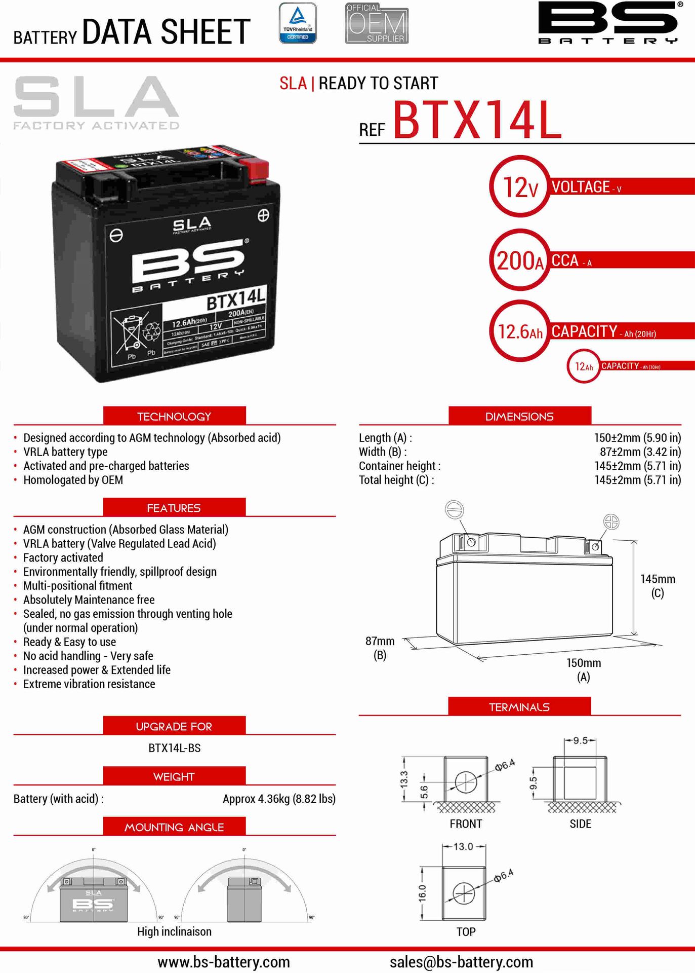 BS akumulátor BTX14 (FA) (YTX14-BS) 12V 12AH 150X87X145 bezúdržbový - (200A) (4) (BS akumulátor BTX14 (FA) (YTX14-BS) 12V 12AH 150X87X145 bezúdržbový)