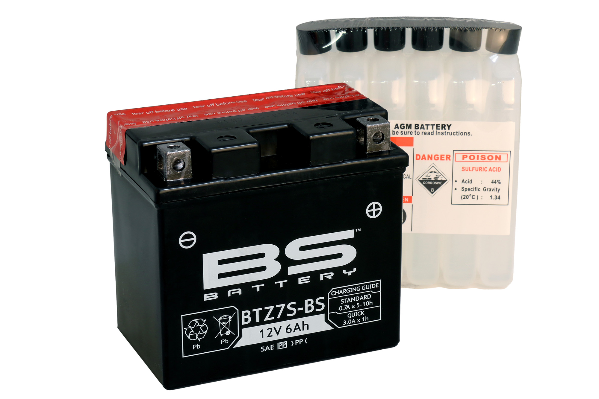 Levně BS akumulátor BTZ7S-BS (YTZ7S, YTZ7S-BS) 12V 6AH 112X69X103 bezúdržbový - elektrolyt zvlášť (130A) UE2019/1148 (6) (BS akumulátor BTZ7S-BS (YTZ7S,)