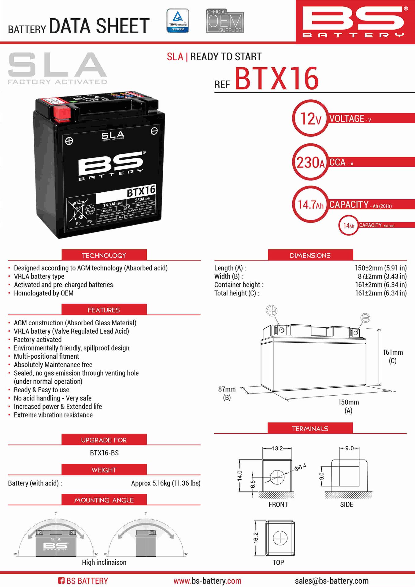 Levně BS akumulátor BTX16 (FA) (YTX16-BS) 12V 14AH 152X88X161 bezúdržbový - (230A) (4) (BS akumulátor BTX16 (FA) (YTX16-BS) 12V 14AH 152X88X161 bezúdržbový)