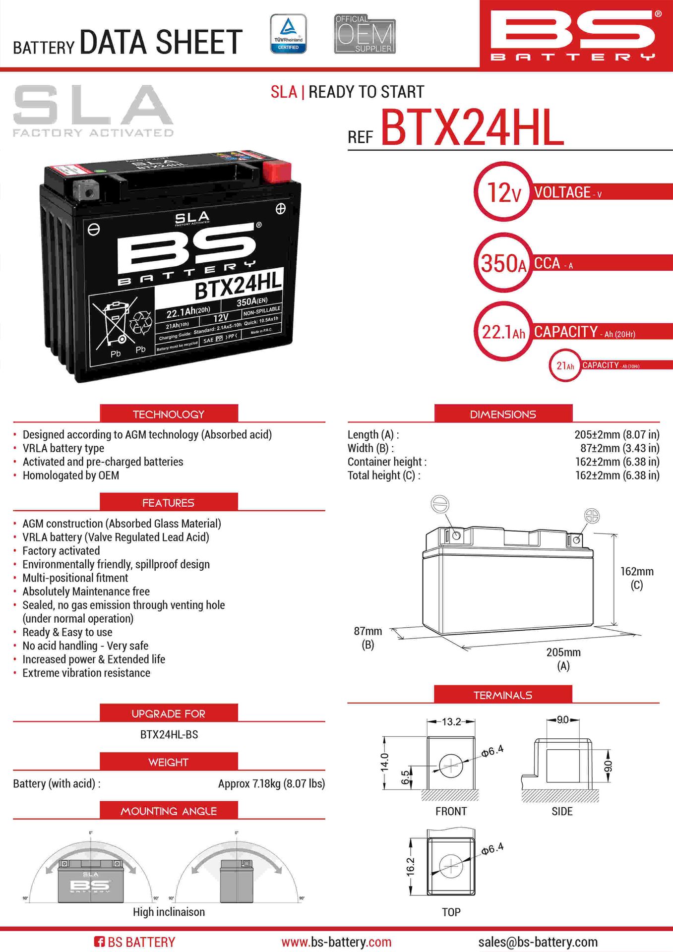 Levně BS akumulátor BTX24HL (FA) (YTX24HL-BS) 12V 21AH 205X87X162 bezúdržbový - (350A) - nahrazuje 300755 (4) (BS akumulátor BTX24HL (FA) (YTX24HL-BS) 12V)