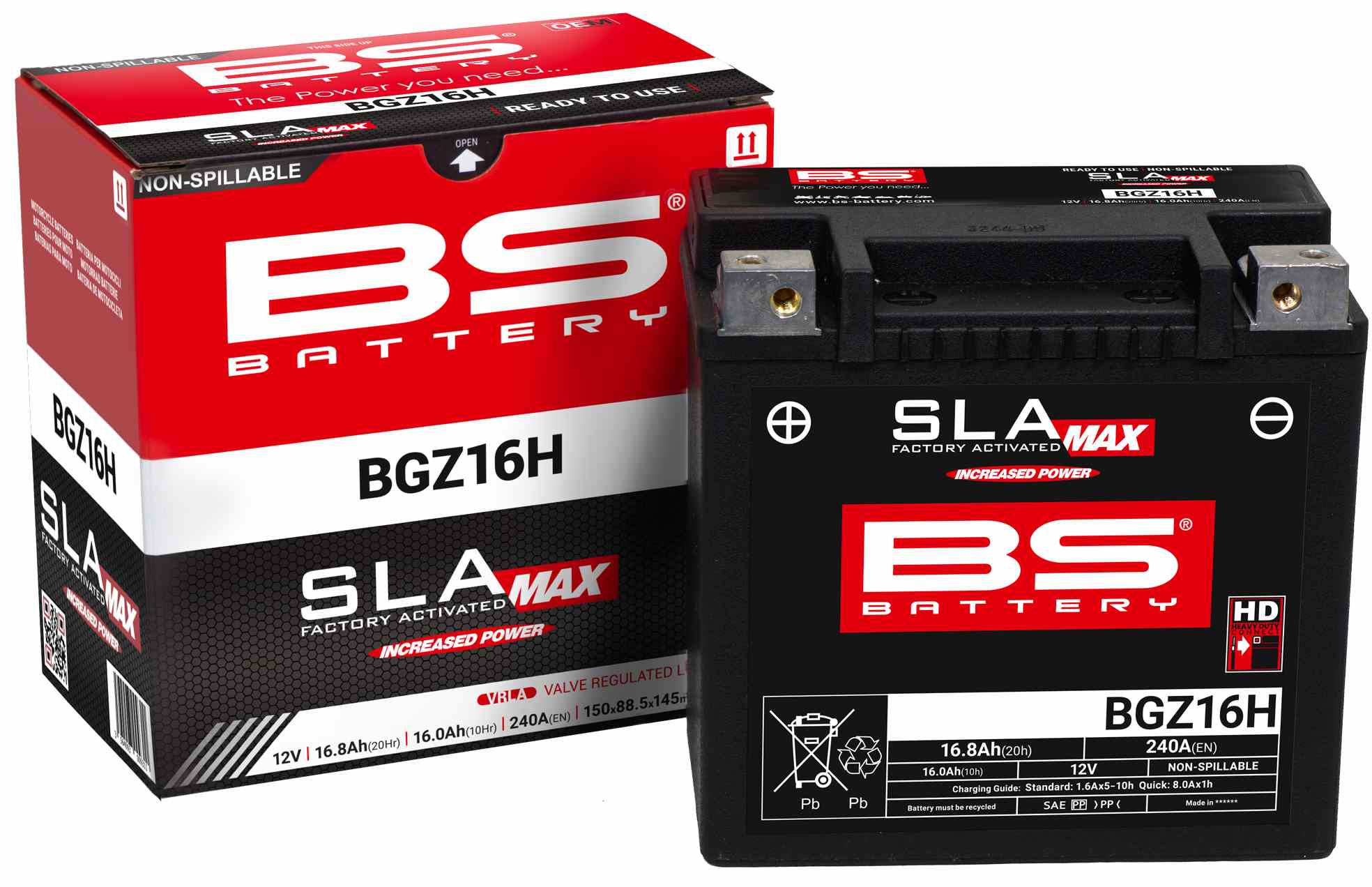 Levně BS akumulátor BGZ16H MAX (FA) (YTX14H,YTX14,YTX14-BS) 12V 16AH 150X88,5X145 bezúdržbový - (zvýšený rozběhový proud) (240A) (HARLEY-DAVIDSON) (4) (BS)