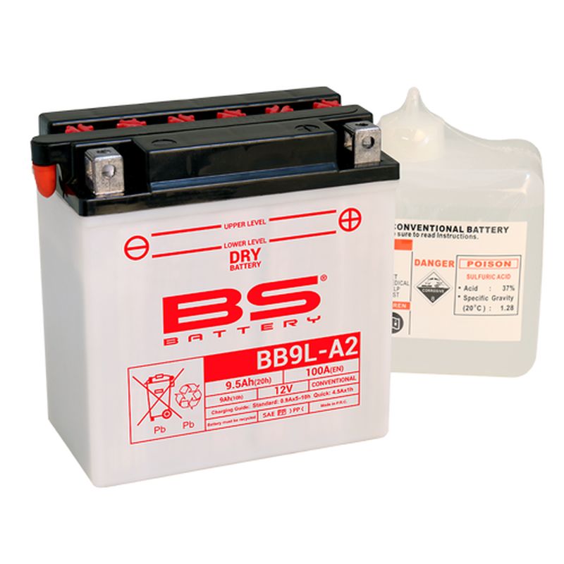 Levně BS akumulátor BB9L-A2 (YB9L-A2) 12V 9AH 135X75X139 obsluhovaný - elektrolyt zvlášť (100A) UE2019/1148 (4) (BS akumulátor BB9L-A2 (YB9L-A2) 12V 9AH)