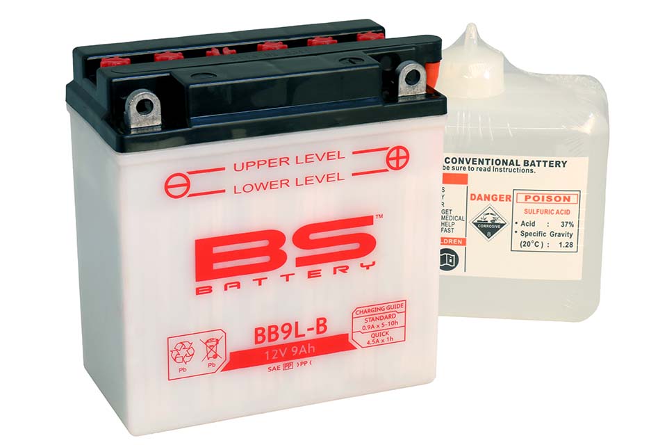 Levně BS akumulátor BB9L-B (YB9L-B) (12N9-3B) 12V 9AH 135X75X139 obsluhovaný - elektrolyt zvlášť (115A) UE2019/1148 (4) (BS akumulátor BB9L-B (YB9L-B))