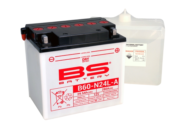 Levně BS akumulátor B60-N24L-A (Y60-N24L-A) 12V 28AH 184X124X175 obsluhovaný - elektrolyt zvlášť 280A UE2019/1148 (310539) (2) (BS akumulátor B60-N24L-A)