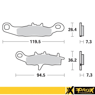 PROX brzdové destičky KH258 / KH349 KAWASAKI KX 80/85/100 97-20, SUZUKI RM 85 05-20 PRZÓD, KAWASAKI KFX 450R 08-14, KVF 650 BRUTE FORCE 05-13 pravé přední
