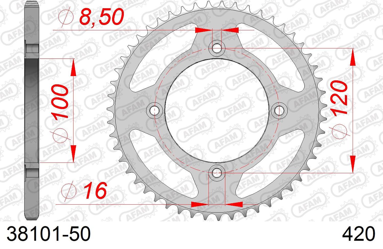 AFAM zadní řetězové kolečko 4453 50 BETA 50 RR ENDURO / ENDURO RACING / ENDURO SPORT '18-'19 (JTR1141.50) (řetěz 420)