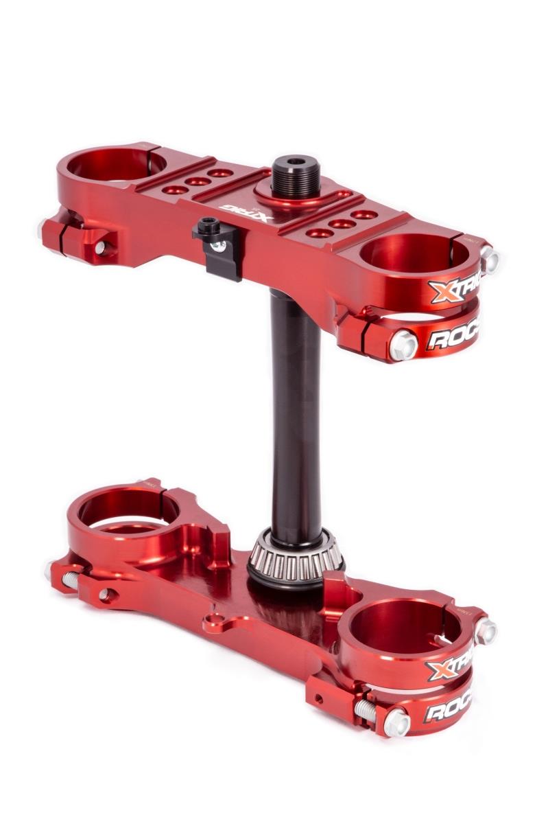 XTRIG vzpěry předního zavěšení ROCS TECH TRIPLE CLAMPS KTM SX 85 25-26; HUSQVARNA TC 85 25-26; GAS GAS MC 85 25-26 (OFFSET 14mm) barva červená
