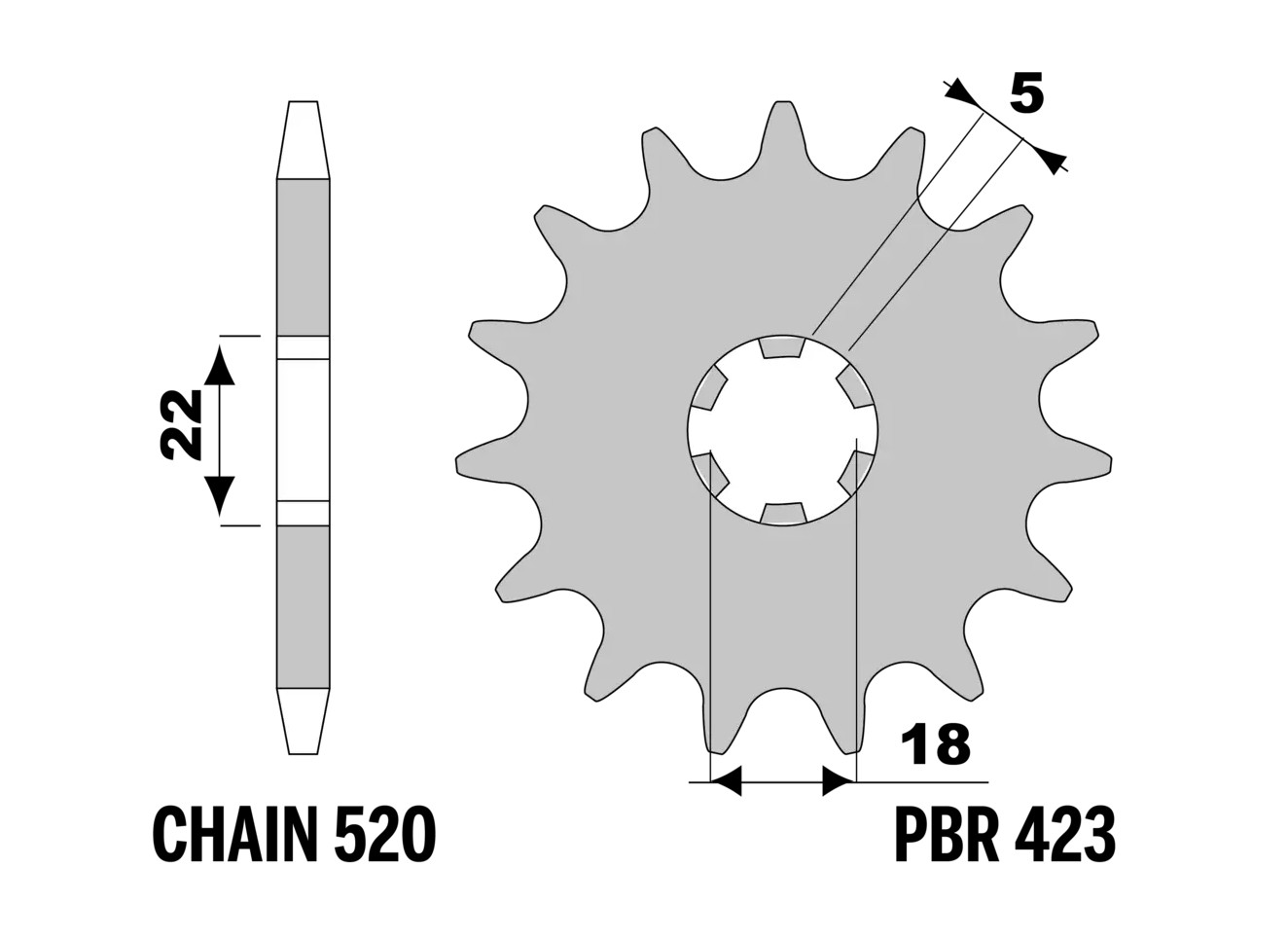 PBR 13/07 front sprocket 423 14 (chain 520) (MADE IN ITALY)