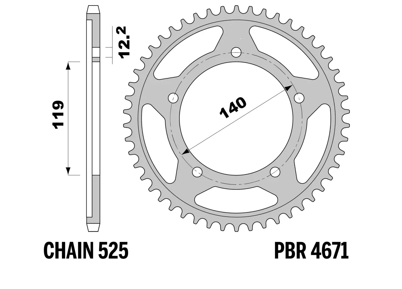 PBR 13/07 zadní řetězové kolečko 4671 46 (řetěz 525) (MADE IN ITALY)