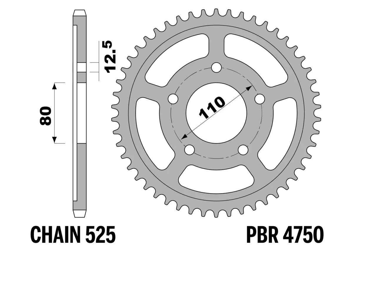 PBR 13/07 zadní řetězové kolečko 4750 44 (řetěz 525) (MADE IN ITALY)