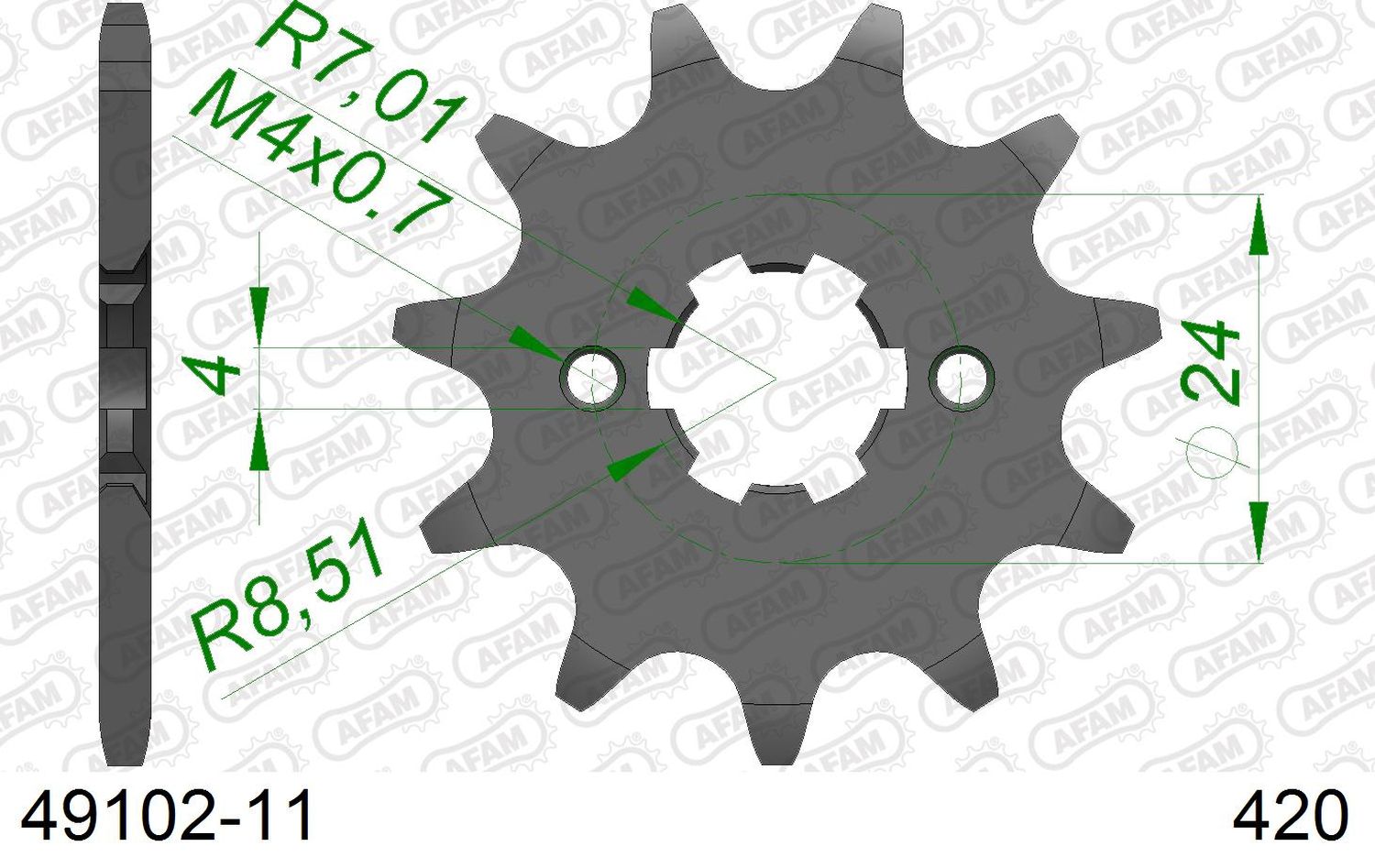 AFAM přední pastorek 2153 11 APRILIA RS/RX 50 '06-'11 (JTF1128.11) (řetěz 420)