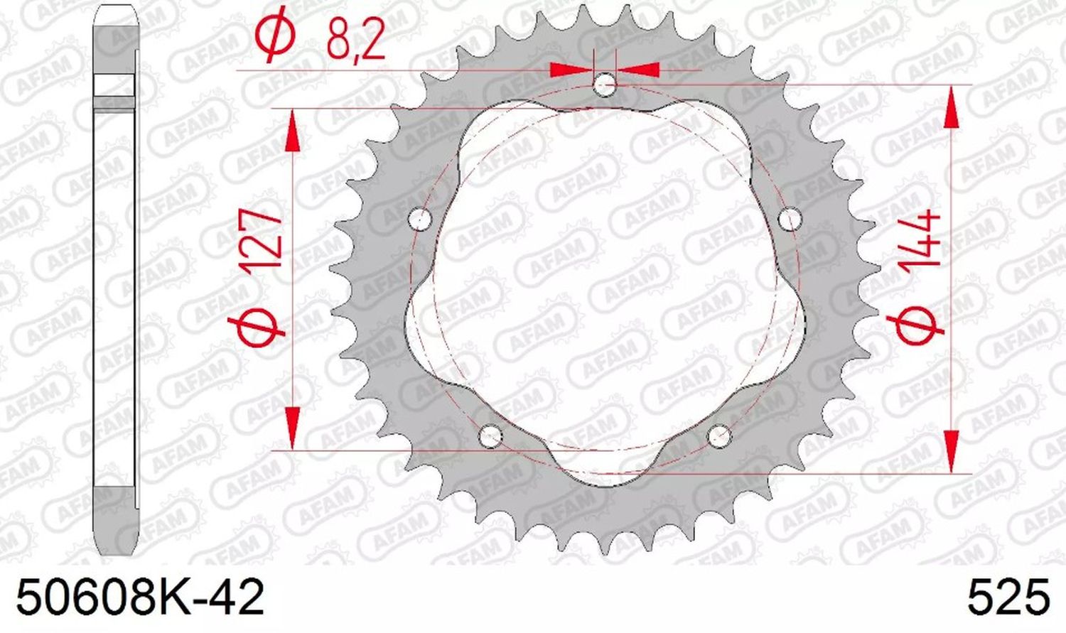 AFAM zadní řetězové kolečko 4320 42 DUCATI 848/916/996/1000/1100 (nutný adaptér) (řetěz 525) (JTR752.42)