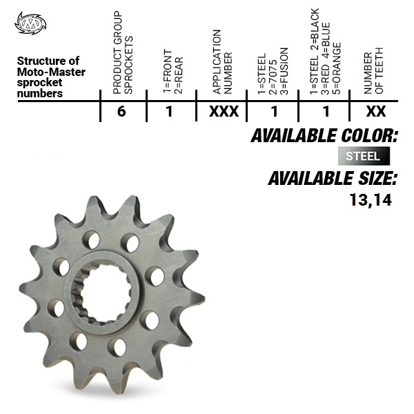 MOTO-MASTER front sprocket 565 14 YAMAHA YZ 250 '99-'25, WR/YZF 400/426/450, KAWASAKI KXF '06-'20 (JTF565.14) (56514) YFZ 450 '04-'13
