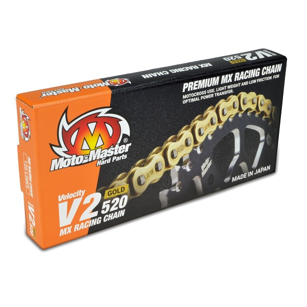 MOTO-MASTER drive chain V2-520G MX racing GOLD CHAIN REGULAR gold (120 links, master link included)