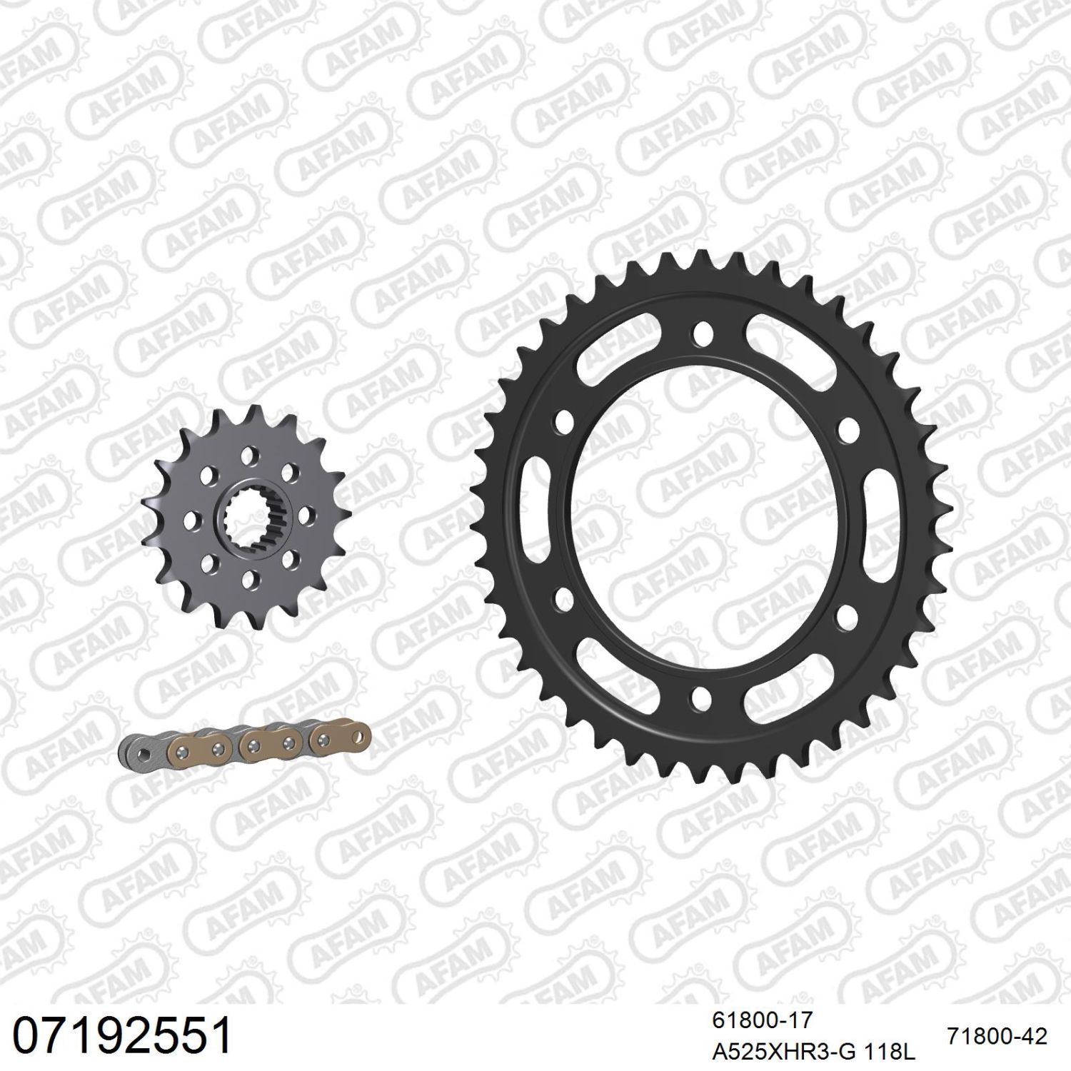 AFAM sada (komplet) pohonu KTM 1090 ADVENTURE 2017-2019 (61800-17, 71800-42, A525XHR3-G 118L) barva zlatá (TO SAMO=07190551)