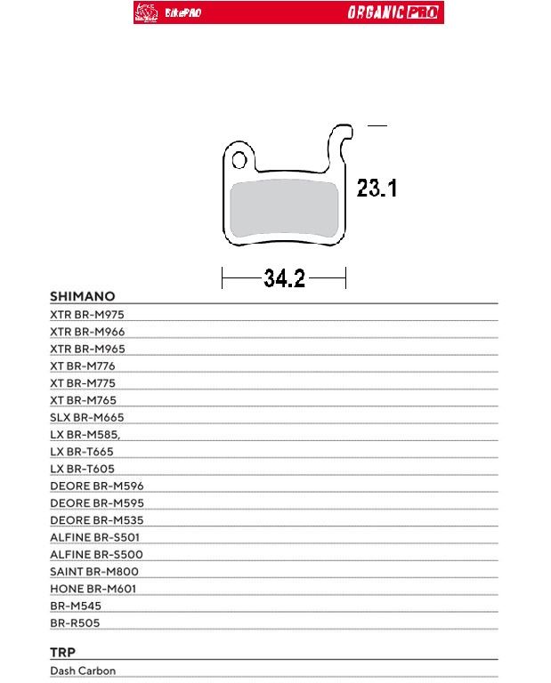 MOTO-MASTER bike pro brake pads organic pro suitable for shimano xtr BR-M975, BR-M966, BR-M965, xt BR-M776, BR-M775, BR-M765, slx BR-M665, saint BR-M800, deore BR-M596, BR-M595, BR-M535 (730133)