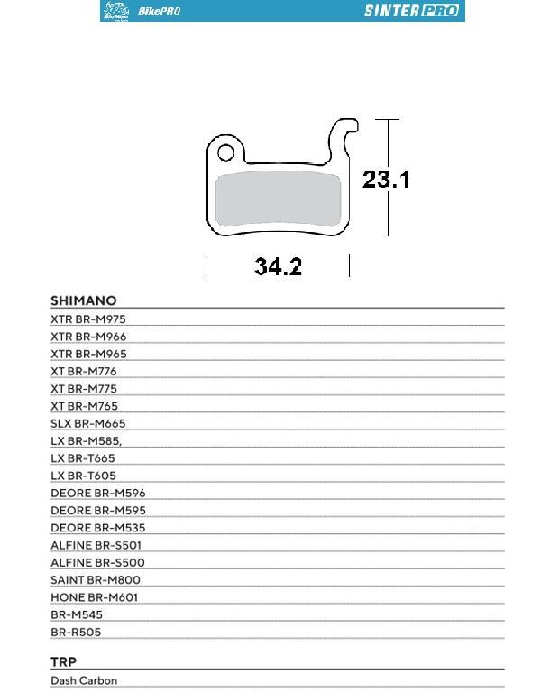 MOTO-MASTER bike pro brake pads sinteredpro metallic suitable for shimano xtr BR-M975, BR-M966, BR-M965, xt BR-M776, BR-M775, BR-M765, slx BR-M665, saint BR-M800, deore BR-M596, BR-M595, BR-M535 (730146)