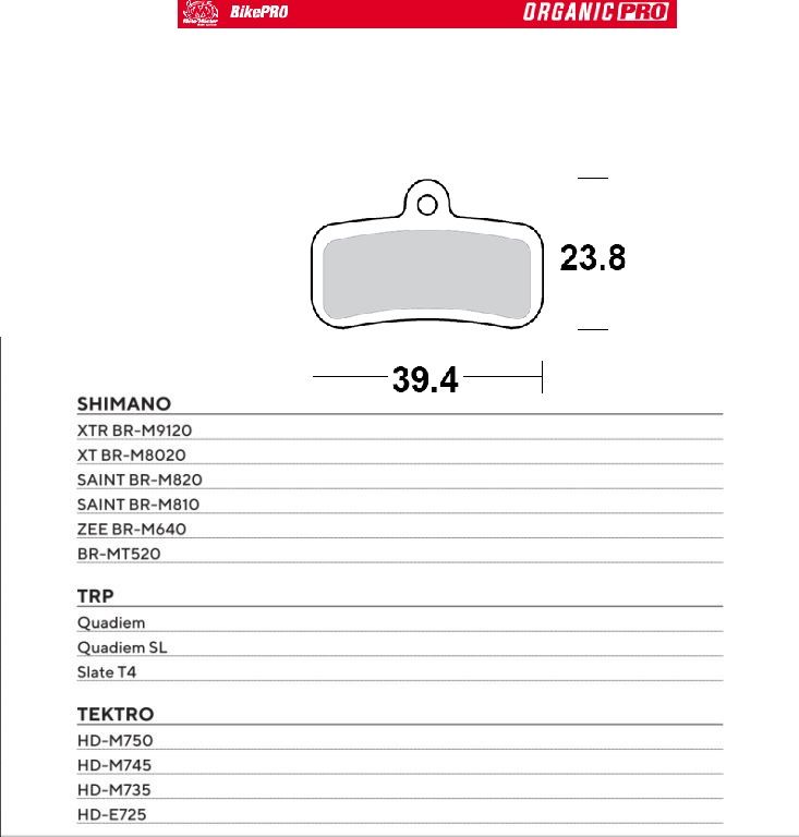 MOTO-MASTER bike pro brake pads organic pro suitable for shimano xtr BR-M9120, xt BR-M8020, saint BR-M820, saint BR-M810, zee BR-M640, BR-MT520, tektro HD-M750, HD-M745, HD-M735, HD-E725 (730333)