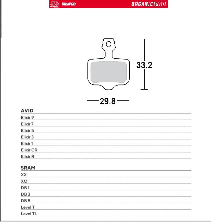 MOTO-MASTER bike pro brake pads organic pro suitable for avid elixir 9 / 7 / 5 / 3 / 1 / cr / r, sram xx, xo,db1,db 3, db 5, levelt, level tl (730633)
