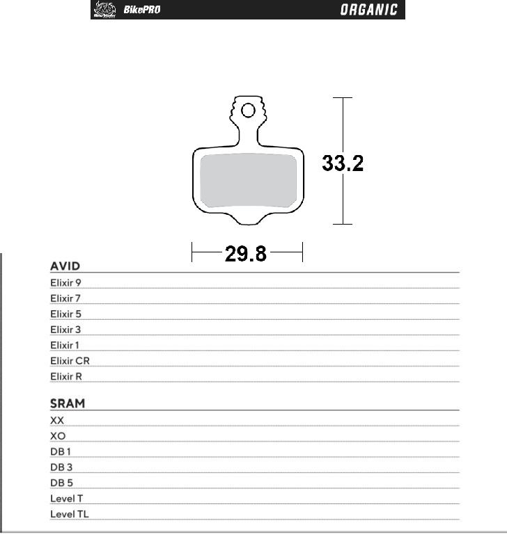 MOTO-MASTER bike pro brake pads organic suitable for avid elixir 9 / 7 / 5 / 3 / 1 / cr / r, sram xx, xo,db1,db 3, db 5, levelt, level tl (730641)
