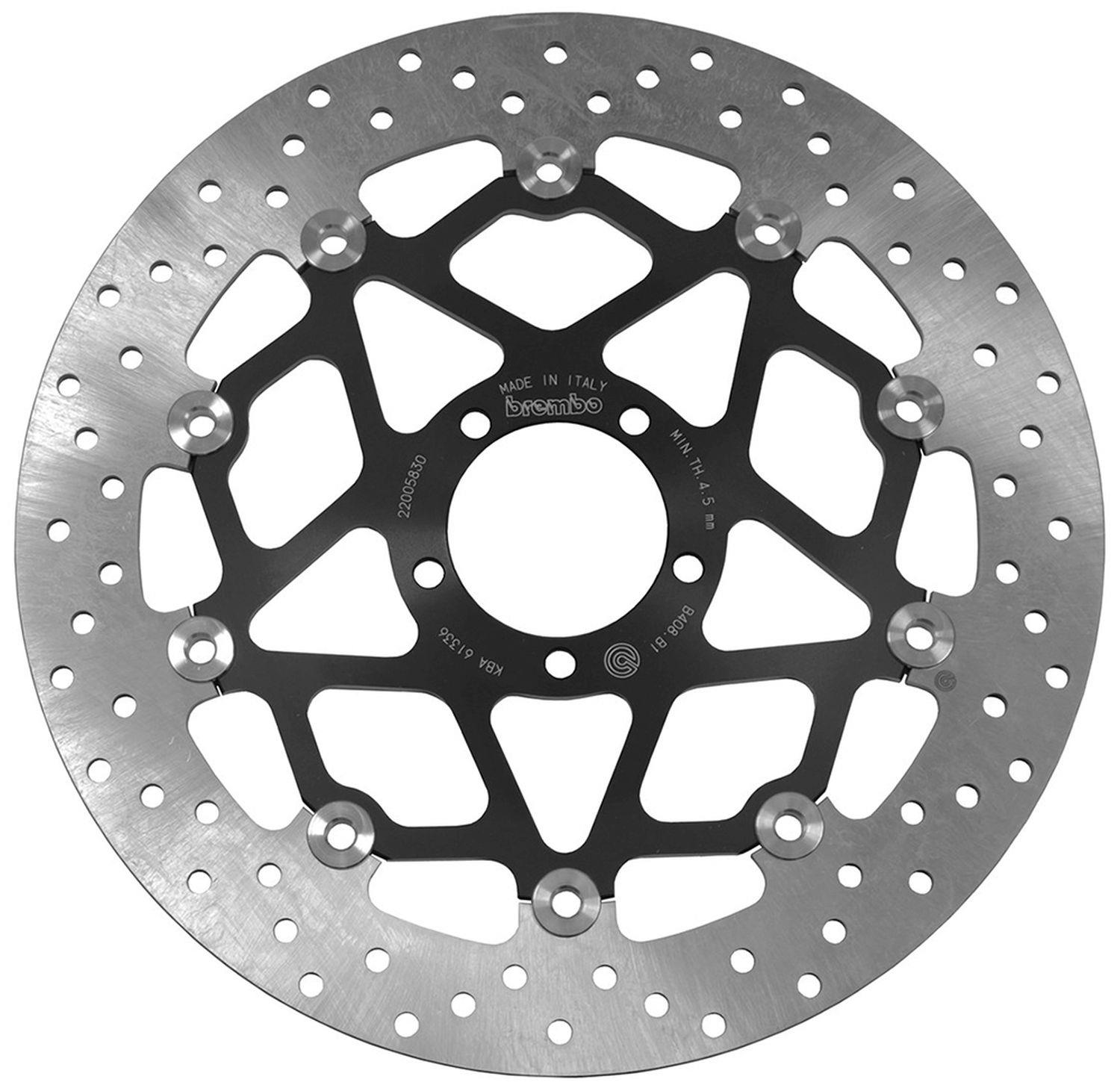 BREMBO přední plovoucí brzdový kotouč KTM 1290 SUPER DUKE GT '16-'24, 1290 SUPER DUKE R '14-'23, BRABUS 1300 R '22-'23, 1390 SUPER DUKE R '24-'26, 990 DUKE R / RC 990 R '26, (320X64X5MM) (5X8,6MM)