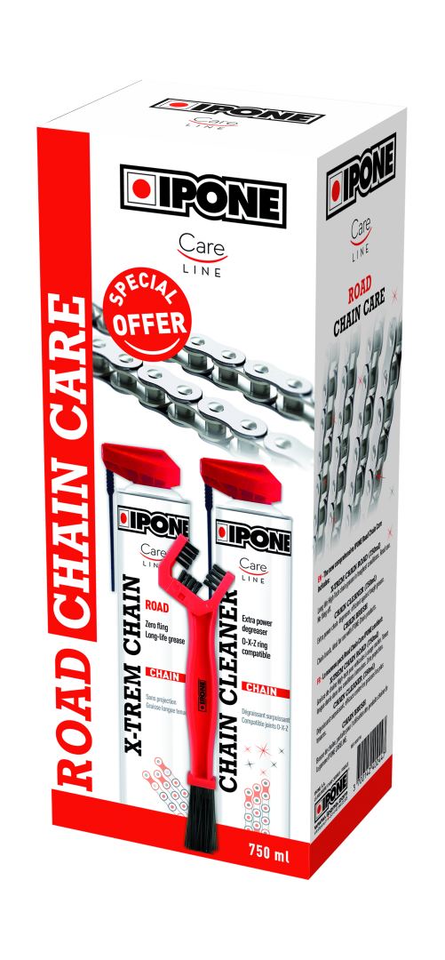 IPONE ROAD CHAIN CARE sada na čištění a mazání řetězu (2 X 750ML) s kartáčkem (CARELINE) (AKC) (4) KARTON 4 kusy