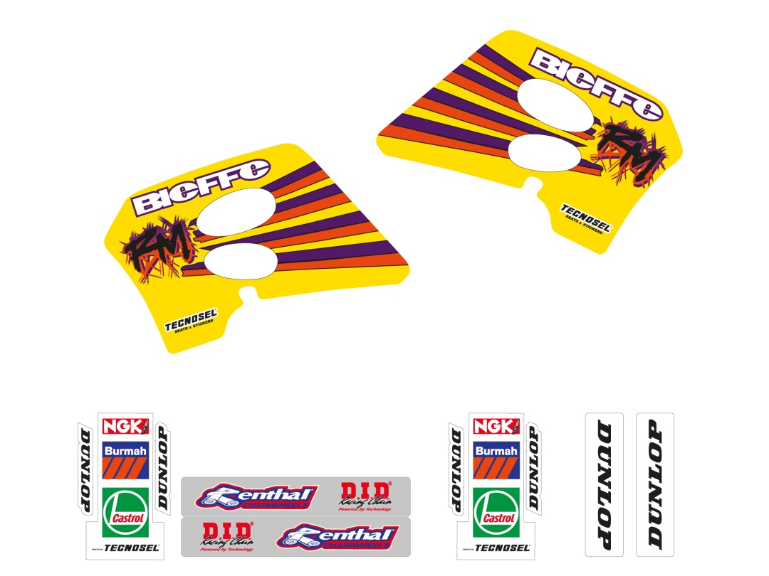 TECNOSEL (BLACKBIRD) sada samolepek (dýhy) + potah sedla SUZUKI RM 125/250 93-95, REPLICA TEAM SUZUKI 93
