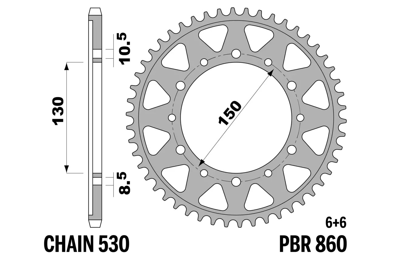 PBR 13/07 zadní řetězové kolečko 860 43 (řetěz 520) (MADE IN ITALY)