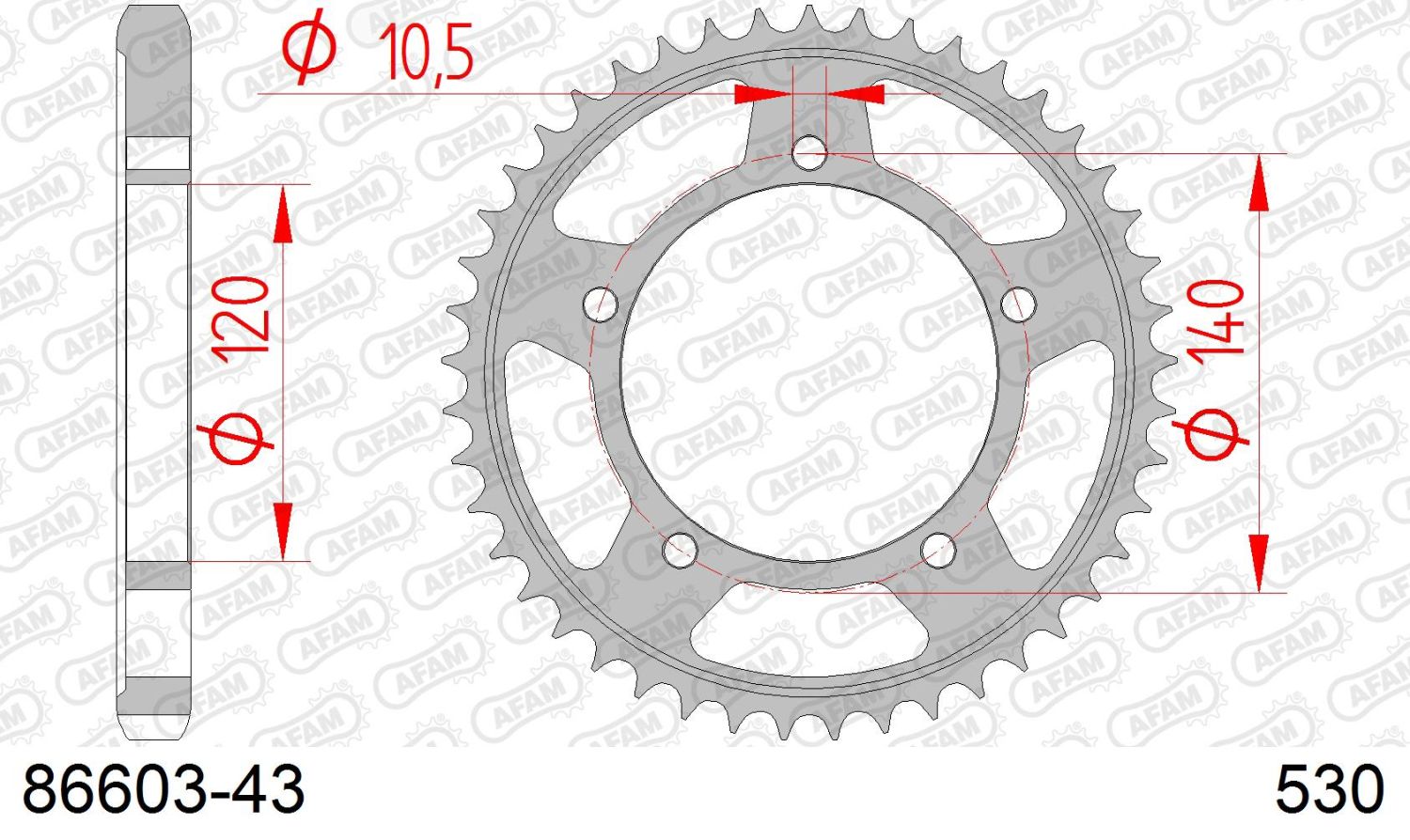 AFAM zadní řetězové kolečko 4409 43 SUZUKI GSF 1250 '06-'16, GSXR 1000/1300 (JTR1800.43) (řetěz 530)